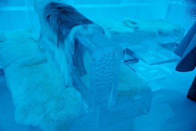 Sofas made completely of ice were draped in faux fur throws to add a bit of extra comfort.