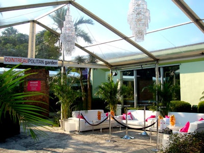 Cointreau, the official sponsor of Funkshion, turned to Room Service Furniture and Event Rentals and Godfrey del Rio to create its branded lounge at the botanical gardens.