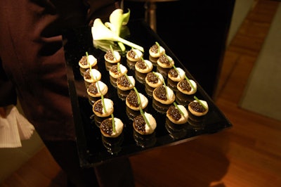Hors d'oeuvres served at the cocktail reception included caviar blinis.
