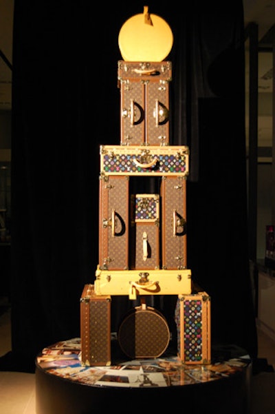 A display of Louis Vuitton luggage sourced from across Canada was set up to emulate the Eiffel Tower.
