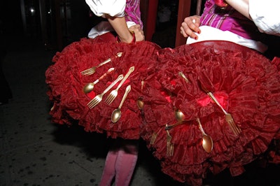 The custom costumes for the entertainers at Meatpacking Uncorked all included playful embellishments such as forks, fruit, and other culinary items.