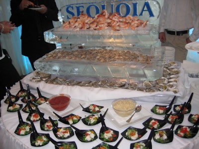 The evening's food stations included a raw bar sculpted from ice.