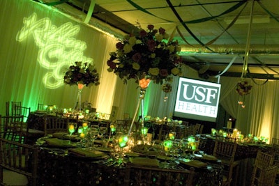 Showorks draped the walls and used colorful uplighting to transform the construction space for the gala.