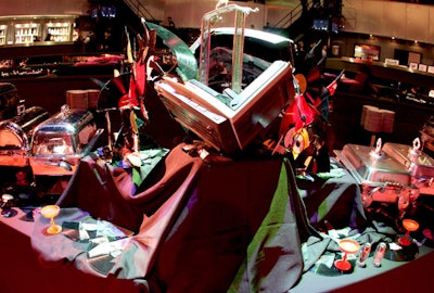 A broken radio and torn-up records decorated the buffet table, which overtook the dance floor for part of the evening.
