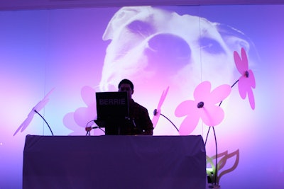 To give the room a little more color, Ed Libby placed giant flower-shaped pieces on the bars and around the DJ booth. The A.S.P.C.A. used the lobby's video wall to display images of animals.