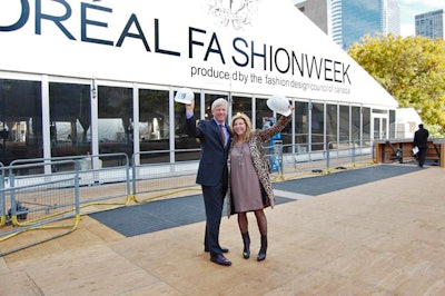 Toronto Mayor David Miller, who credited the Fashion Week team with 'making magic happen' in Nathan Phillips Square, toured the site with FDCC president Robin Kay.