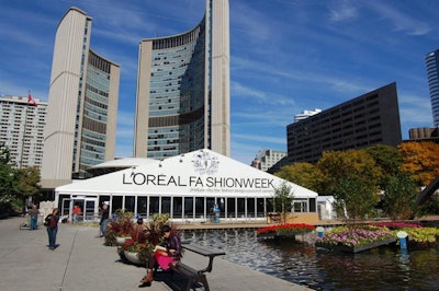 A crew of close to 100 people from Advanced Tent Rental began building the tents in Nathan Phillips Square on October 12.