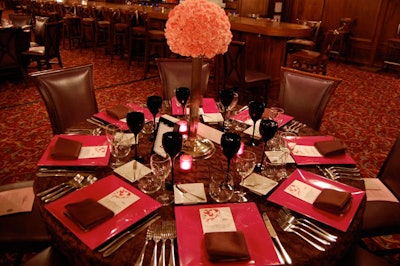Event sponsor Tablescapes provided place settings and linens for the sit-down dinner in Macy's Walnut Room.