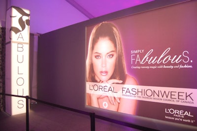 Lighted pillars bearing the word 'fabulous'—the theme for the 2009 Spring Collections—flank the three entrances to the runway room.