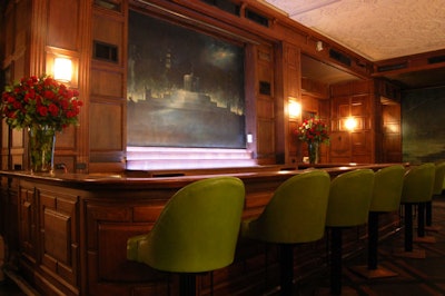 The 73-seat Oak Bar features new leather bar stools and a copper finish for the bar to complement the site's original wood and brass interior as well as Everett Shinn's Central Park murals.