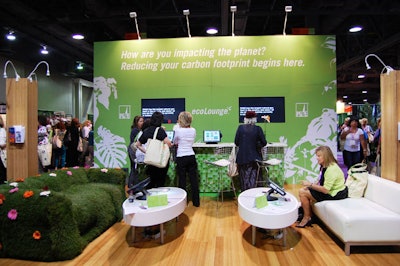 PG&E's show-floor lounge featured a couch made to look like a lawn sprouting colorful flowers.