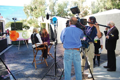 California First Lady Maria Shriver gave interviews to the press in a dedicated area outside the venue.
