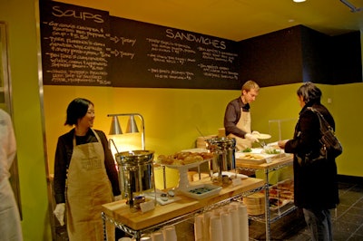 The café serves a selection of soups, sandwiches, salads, and desserts from chefs including Mario Batali, John Besh (of La Provence in Louisiana), Michael Psilakis, Tyler Florence, and Cat Cora.