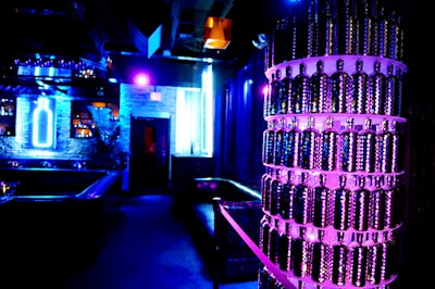 A 10-foot tower of 500 Absolut Disco bottles served as the event's centerpiece.