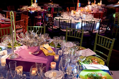 Each table had its own centerpiece, like this one made of haphazardly piled forks.