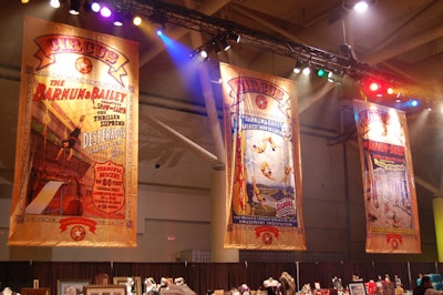 Banners advertising Barnum & Bailey's 'Greatest Show on Earth' hung throughout the space.
