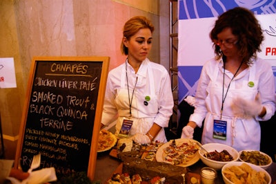 Chefs at the Paloma booth assembled canapés of smoked trout with salmon roe terrine and Peking duck paté.