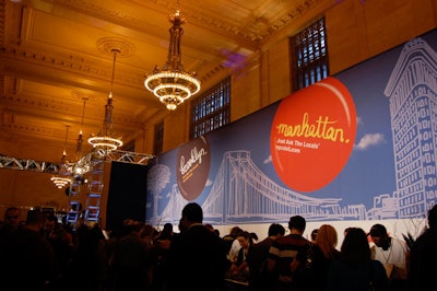 Renderings of iconic New York buildings loomed over buffet tables in the newly refurbished Vanderbilt Hall.