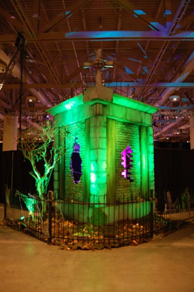 A haunted house stood at the entrance to the dining area, where 1,250 guests dined on roasted sirloin before the show.