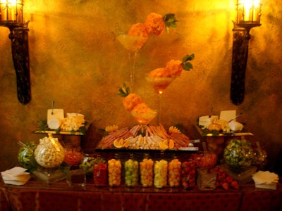 Elaborate cheese and meat displays were also set up in the lobby, in addition to the passed hors d'oeuvres.