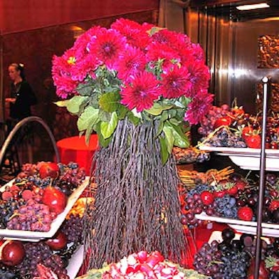 At the Rockettes' 75th anniversary party inside Radio City Music Hall, Marian Kelley Fine Flowers provided beautiful red dahlia arrangements. Catering was provided by Match Catering and Eventstyles.