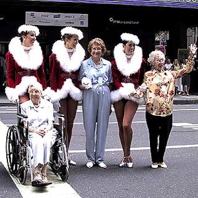Three of the original Rockettes (from left to right) Thelma Bischoff, Marge Mowrey and Maxine Demmler posed with current members of the troupe.