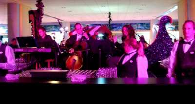 A large gondola in the middle of the bar served as a stage for the orchestra during the cocktail hour.