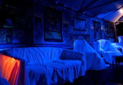 A black-lit haunted library was just one of the spooky scenes created by Stratton Meetings & Event Services.