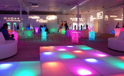 A variety of glowing furniture and effect lighting was used throughout the space, courtesy of So Cool Events and Frost Lighting.