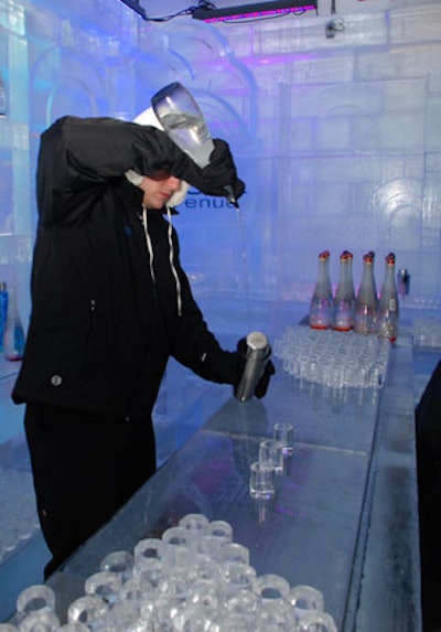 Everything inside the ice bar is made of 100 percent ice-including the shot and martini glasses.