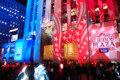 Crowds gathered to watch live coverage of the election returns all around the city, including in Rockefeller Center, where NBC superimposed an interactive map onto the skating rink.