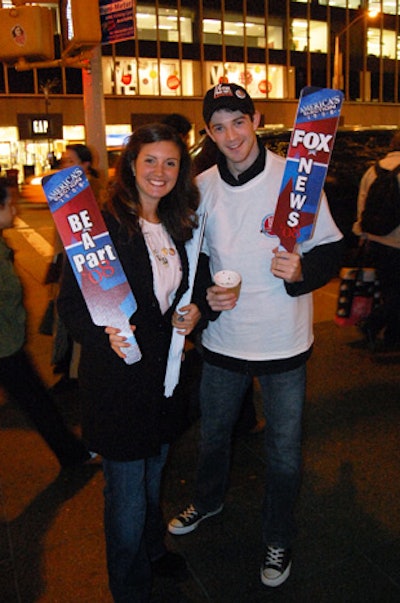 Fox News had a street team inviting pedestrians to the party outside the network's Avenue of the Americas studio.