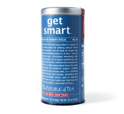 A Soothing SipThe Republic of Tea has a new line of antioxidant-packed rooibos-based teas, including the Get Smart blend, which claims to stimulate memory and focus. A 36-bag canister retails for $10.
