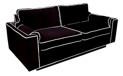 A Stylish SeatA dressed-up sofa adds a little glamour backstage. The Olivia settee, upholstered with black velvet and white velvet piping, is available in California from FormDecor and rents for $415 for one week.