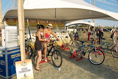 DIY PowerOne of the green initiatives at the Coachella Valley Arts and Music Festival in Indio, California, was Global Inheritance's energy factory installation, which allowed attendees to power devices like cell phone chargers and misting fans using the energy generated by pedaling bikes.