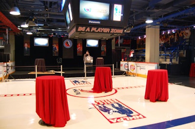 Screens positioned around the Hockey Hall of Fame's Rink Zone enabled guests to watch the live broadcast at the cocktail reception.