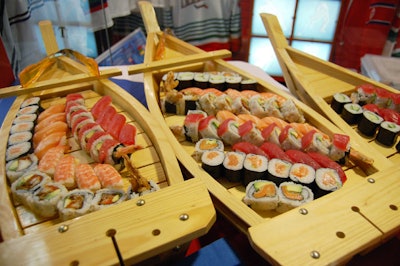 Servers at the sushi station offered freshly made spider rolls, sweet potato rolls, spicy salmon rolls, and tuna dragon rolls.