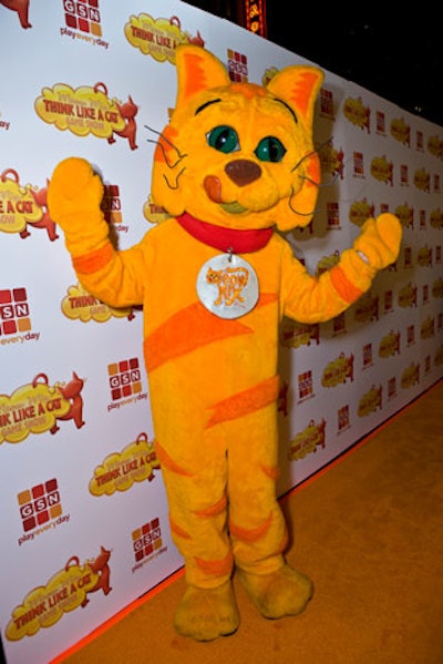 A person dressed as the character 'Mister Meow' circulated the party and worked the orange carpet.
