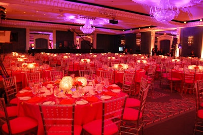 The Regency Ballroom at the Four Seasons hotel received a colorful decor treatment by Karen Gruson Events.