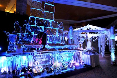 Ice Occasions carved an expansive ice bar from which sushi and seafood were available during the cocktail hour.