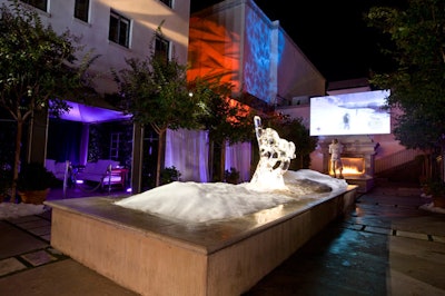 Manufactured snow filled the courtyard fountain at Boulevard3.