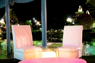 Two lounge areas in the South Beach area were set on small stages in the corners to give guests a full view of the property's beach and hotel.