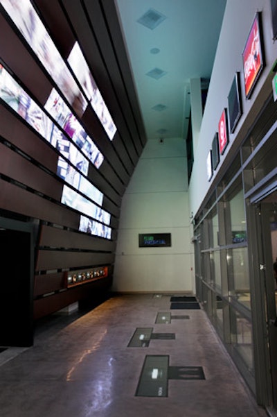 The lobby features 60 LED screens.