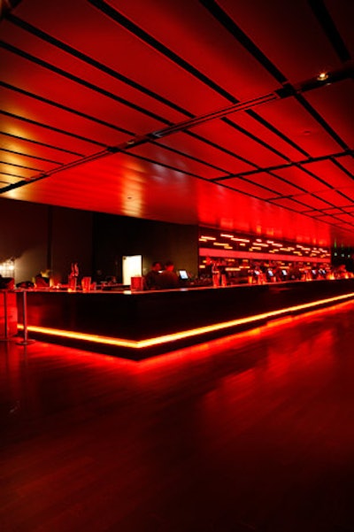 An expansive bar sits on the first floor of the three-story club.