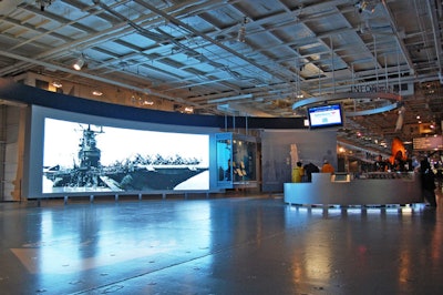 New to the ship is a large video wall at the entrance to the hangar deck.