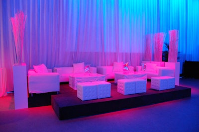 White lounge furniture provided seating in the Artifacts Room, used for the cocktail reception and an after-party sponsored by Air Canada Vacations.