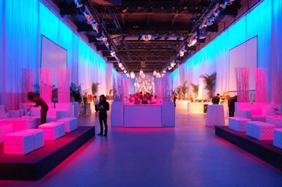 Pink and blue lighting accented the all-white decor in the Artifacts Room, which offered a South Beach theme for the after-party.