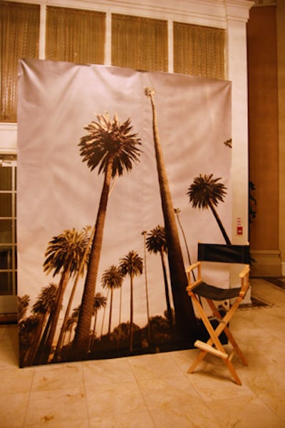 A director's chair and a poster featuring palm trees sat outside the entrance to the Los Angeles-themed room.