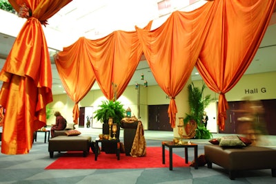 Decor & More draped colourful fabrics in the reception area.