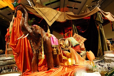 A sculpture of an elephant sat beneath a tent in the centre of the bar.